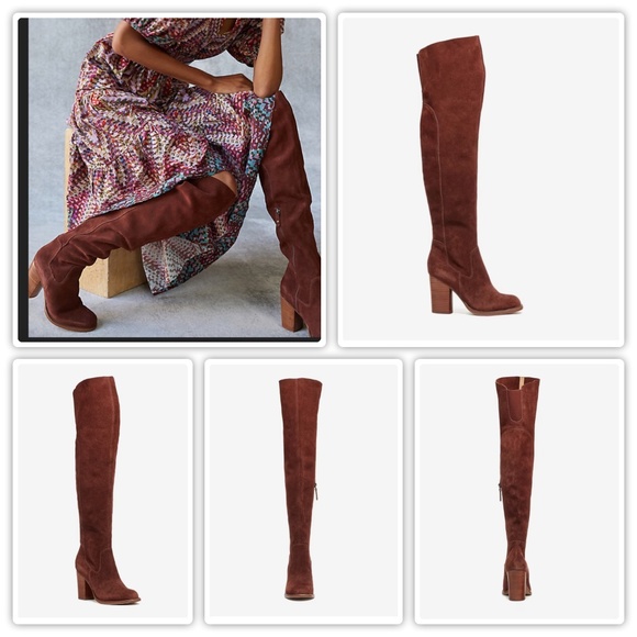 Kelsi Dagger Brooklyn Logan Coffee Brown Suede Over the Knee Boots 5.5 Wide Calf - Picture 1 of 10